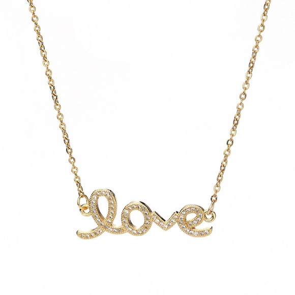 exhale4love Jewelry - Love 💕 nameplate Necklace Rhinestones 14K plated